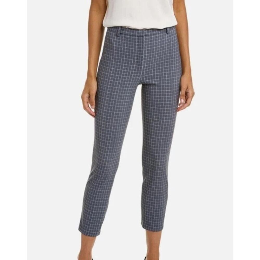 THEORY Classic Slim Cropped Trousers Women's Size 8 Grey Multi Precision Grid